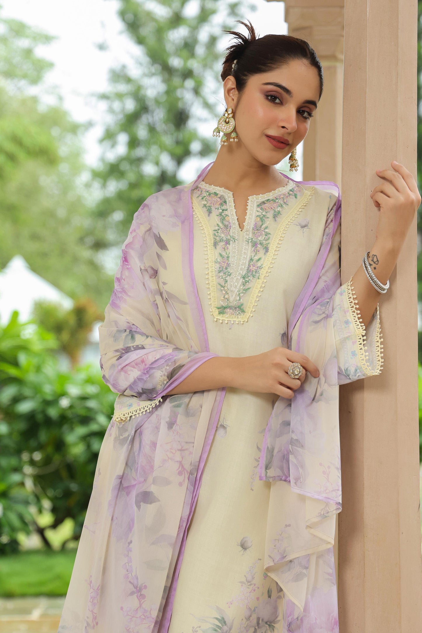 Digital printed pakistani suit - light Yellow