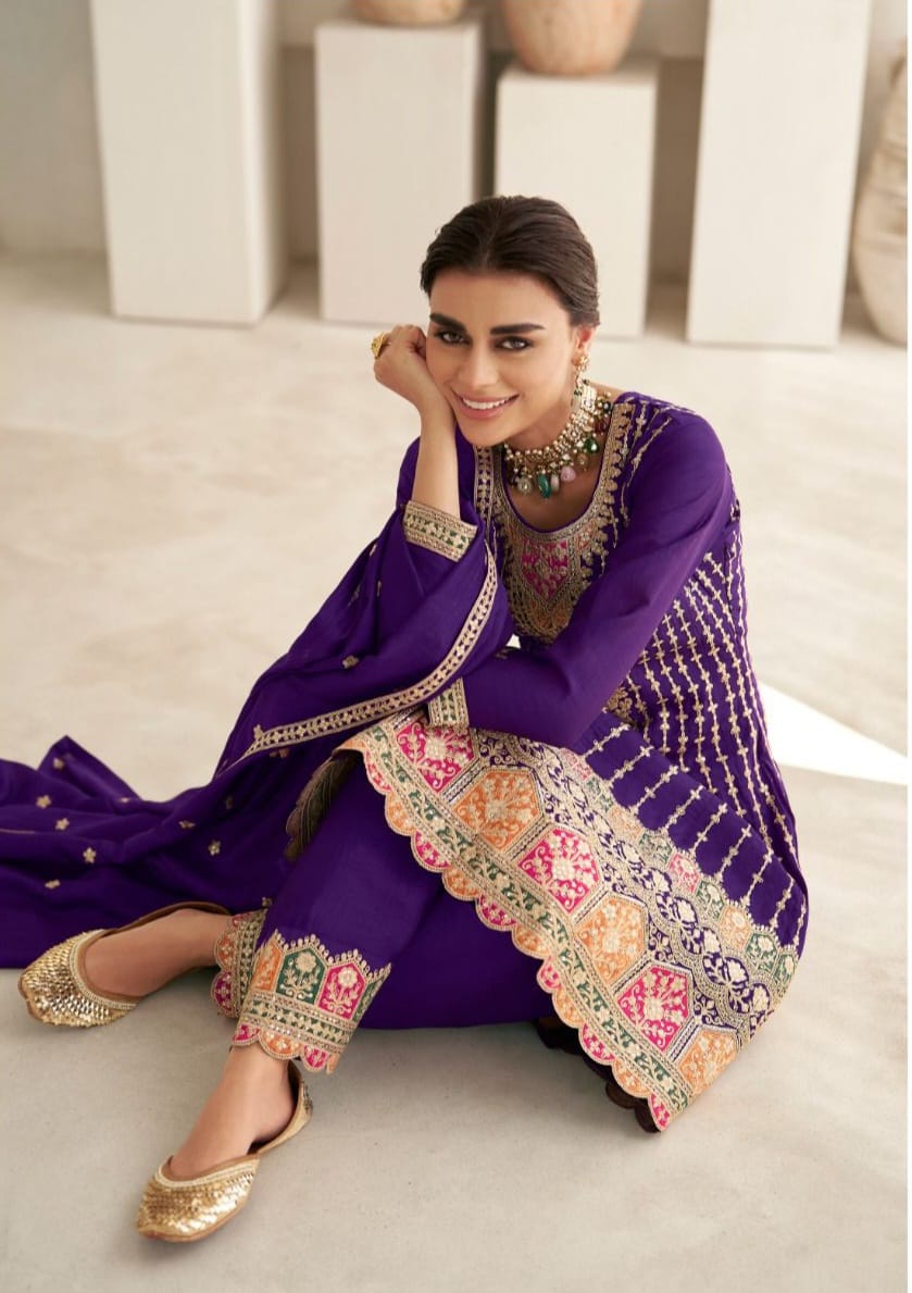 Zari work silk suit
