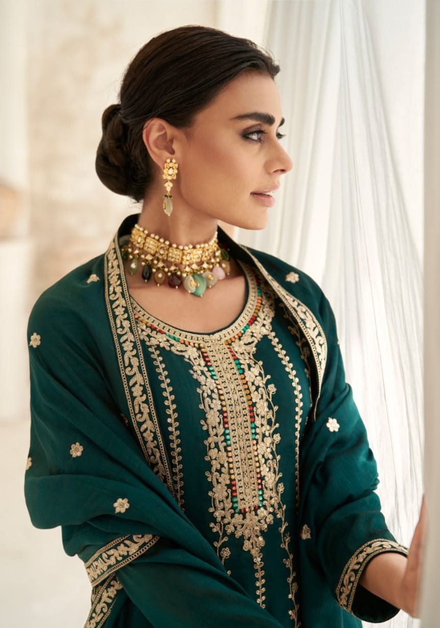 Zari work silk suit set