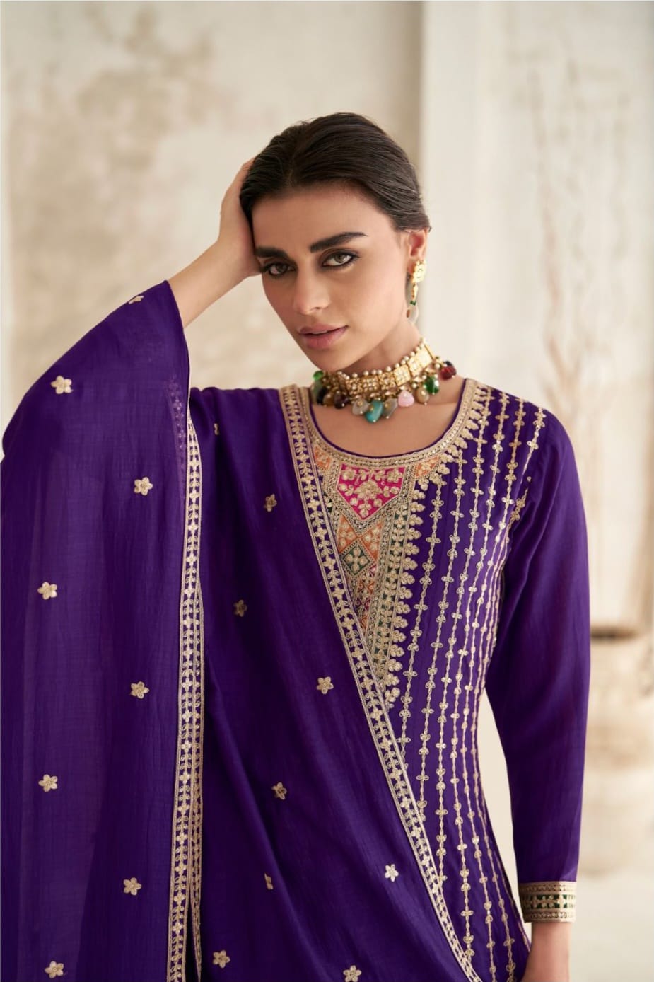 Zari work silk suit