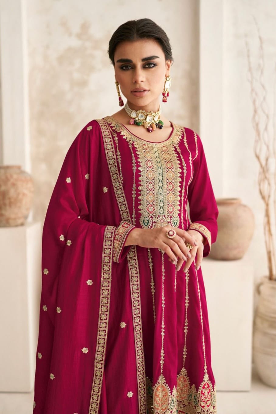 Zari work silk suit