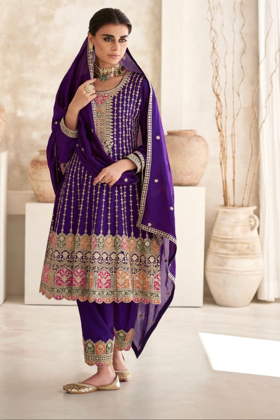 Zari work silk suit
