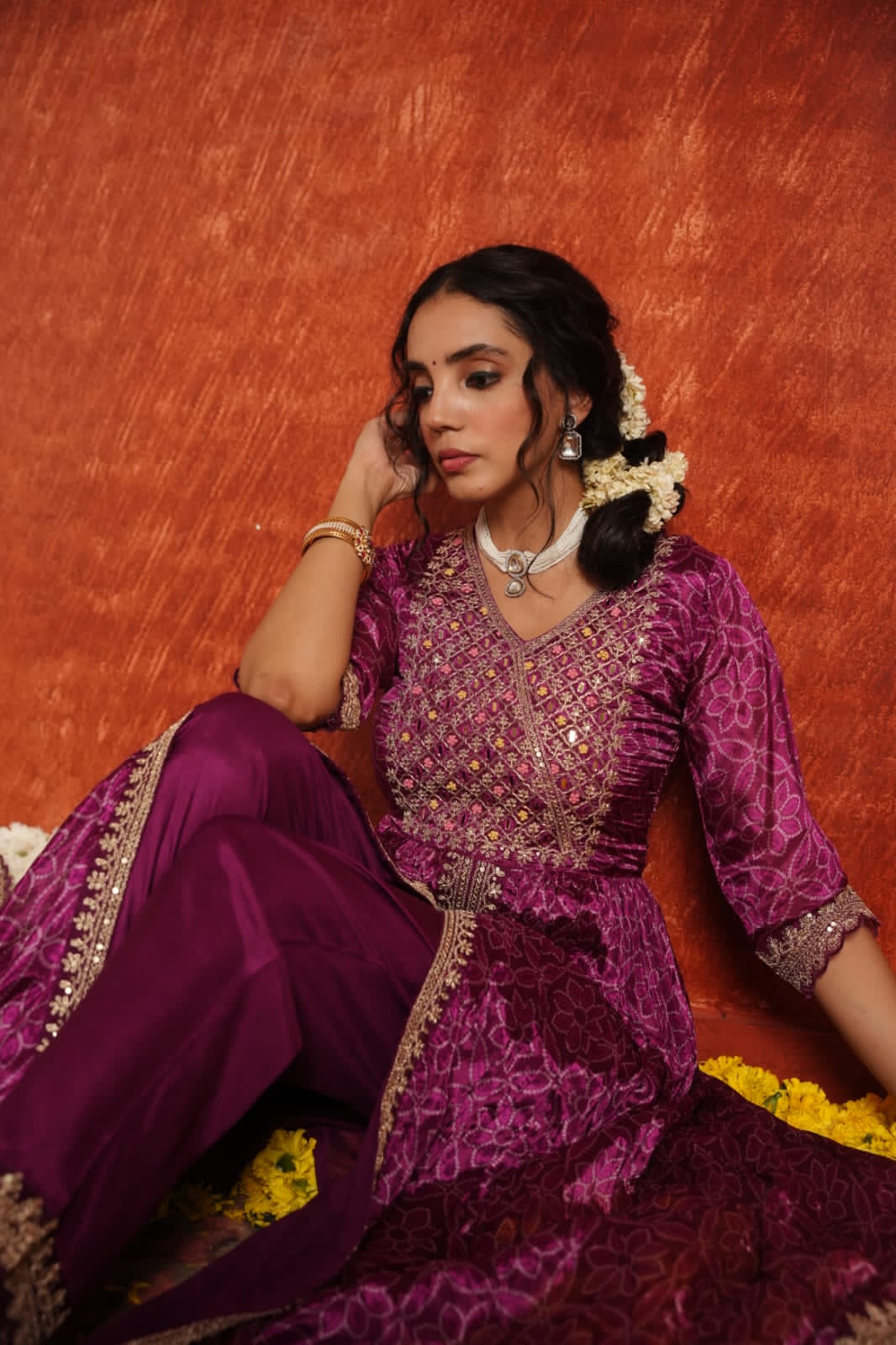 Front slit Anarkali - onion color