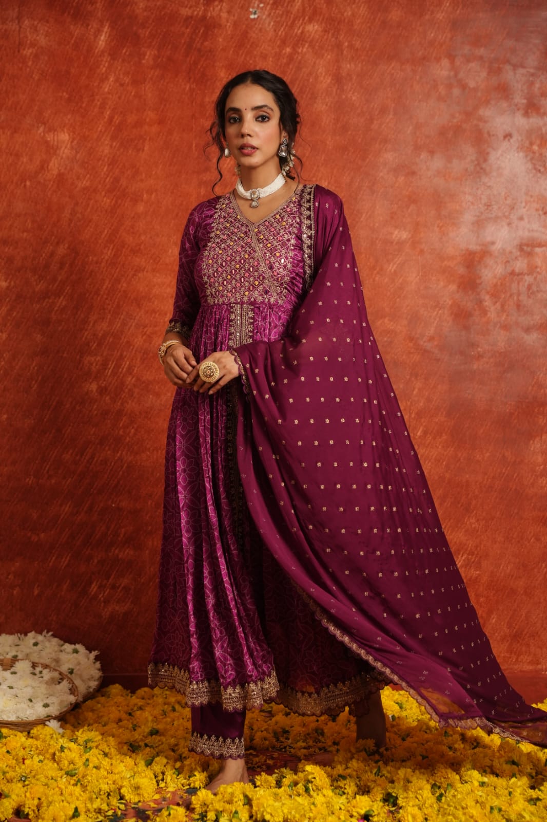 Front slit Anarkali - onion color