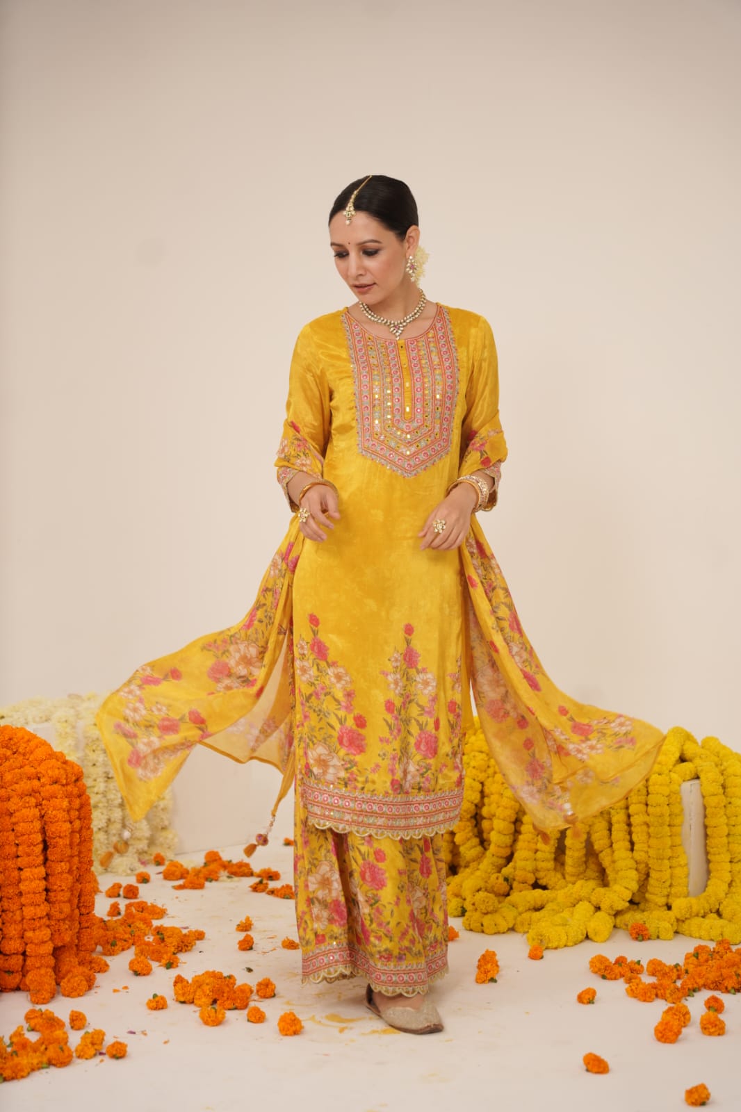 Multicolored Sharara set -yellow