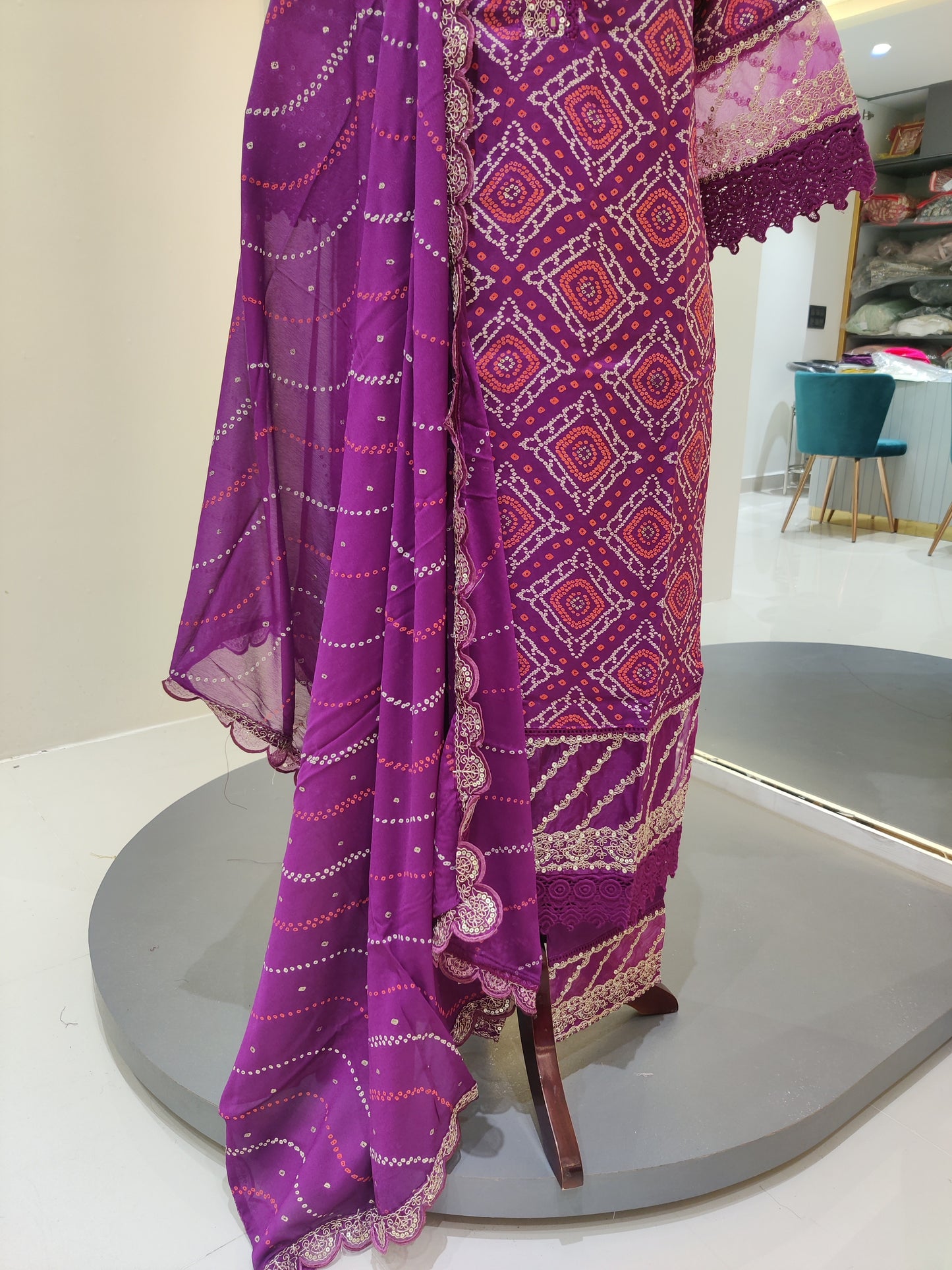 Bandhej printed butter crape kurta set