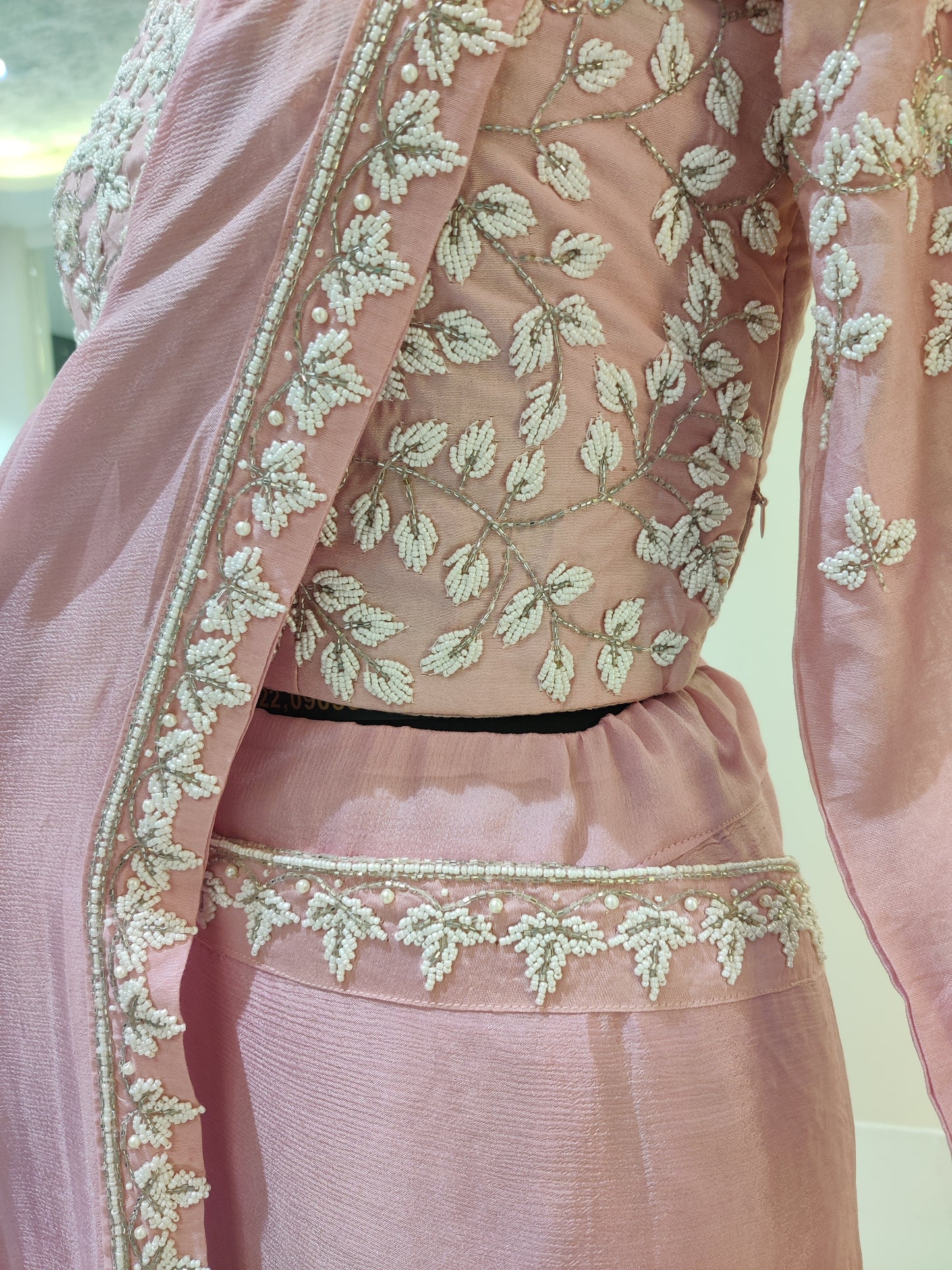 Drape style saree with pearl work