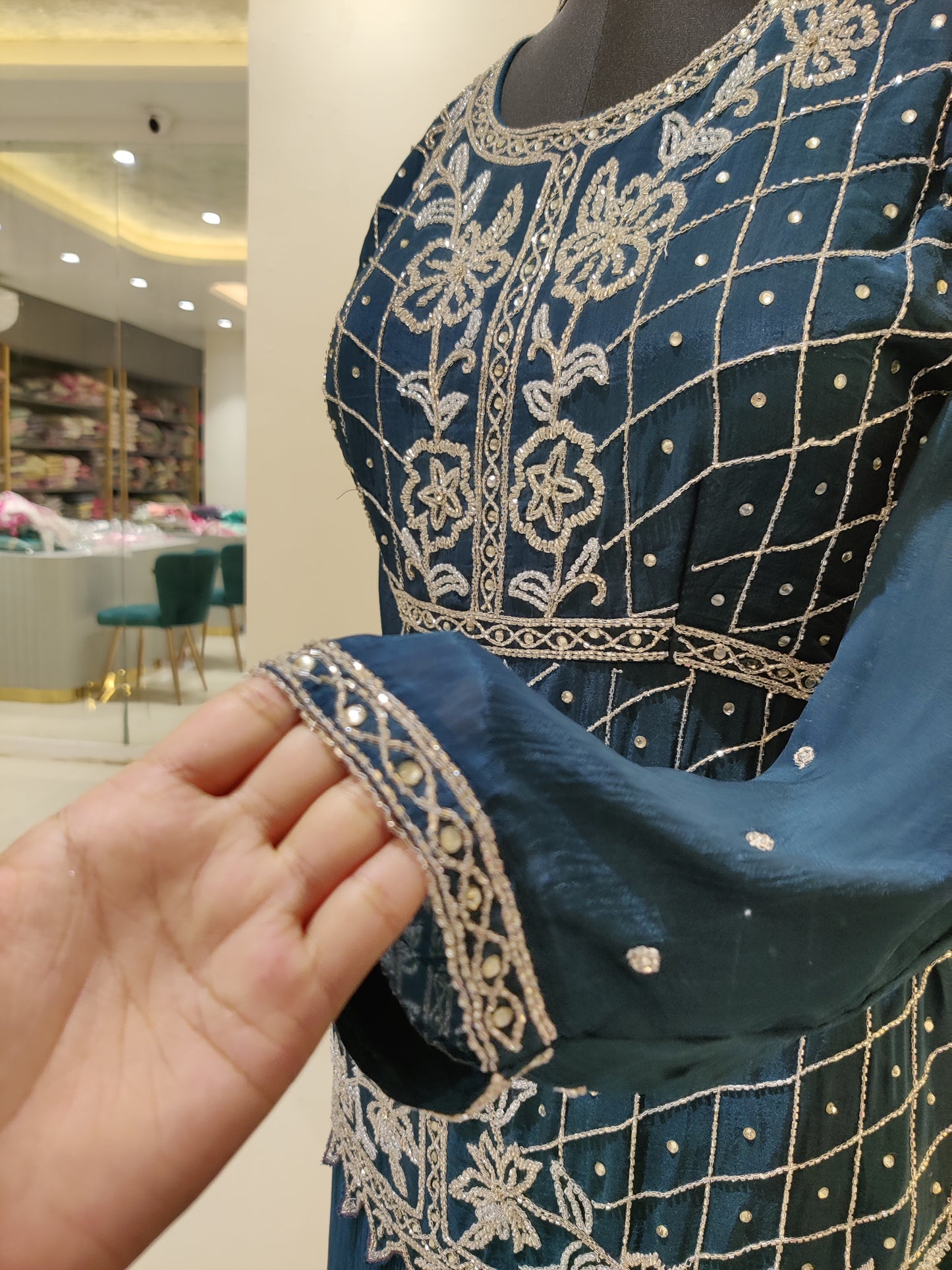 Embellished long top with pant