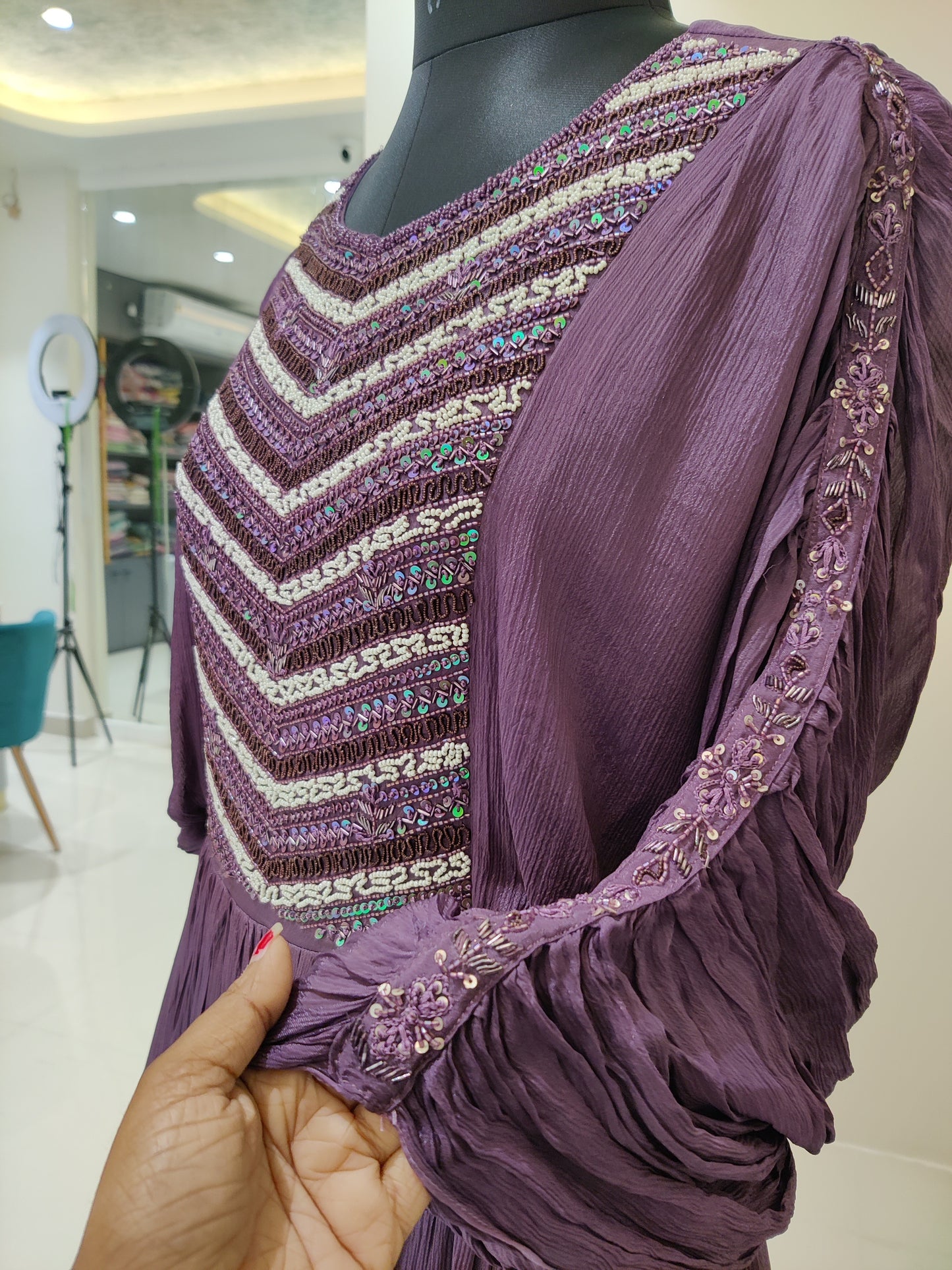 chinnon gown with hand work