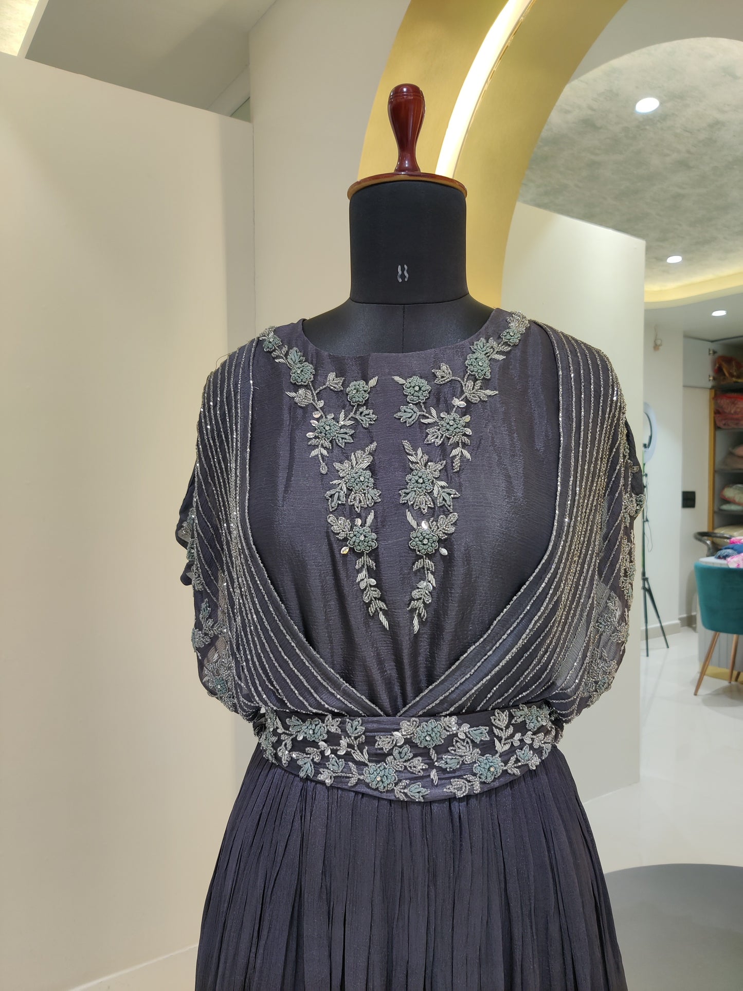 chinnon gown with hand work