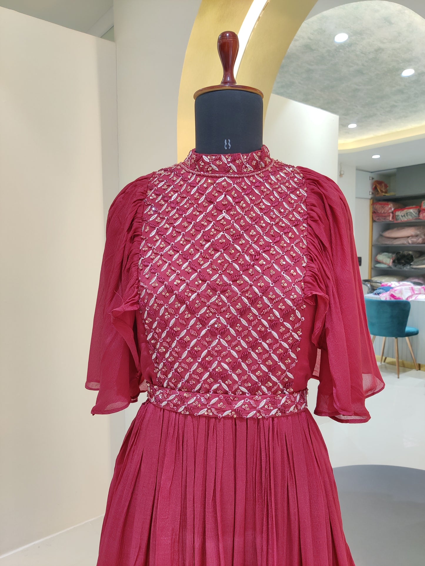 chinnon gown with hand work