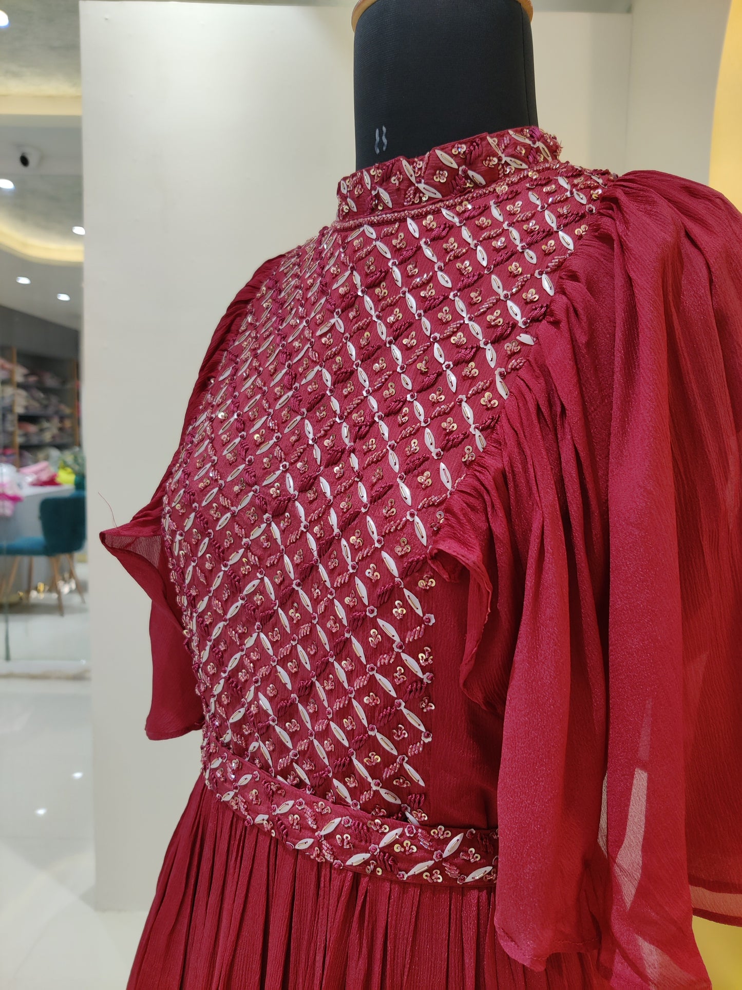 chinnon gown with hand work