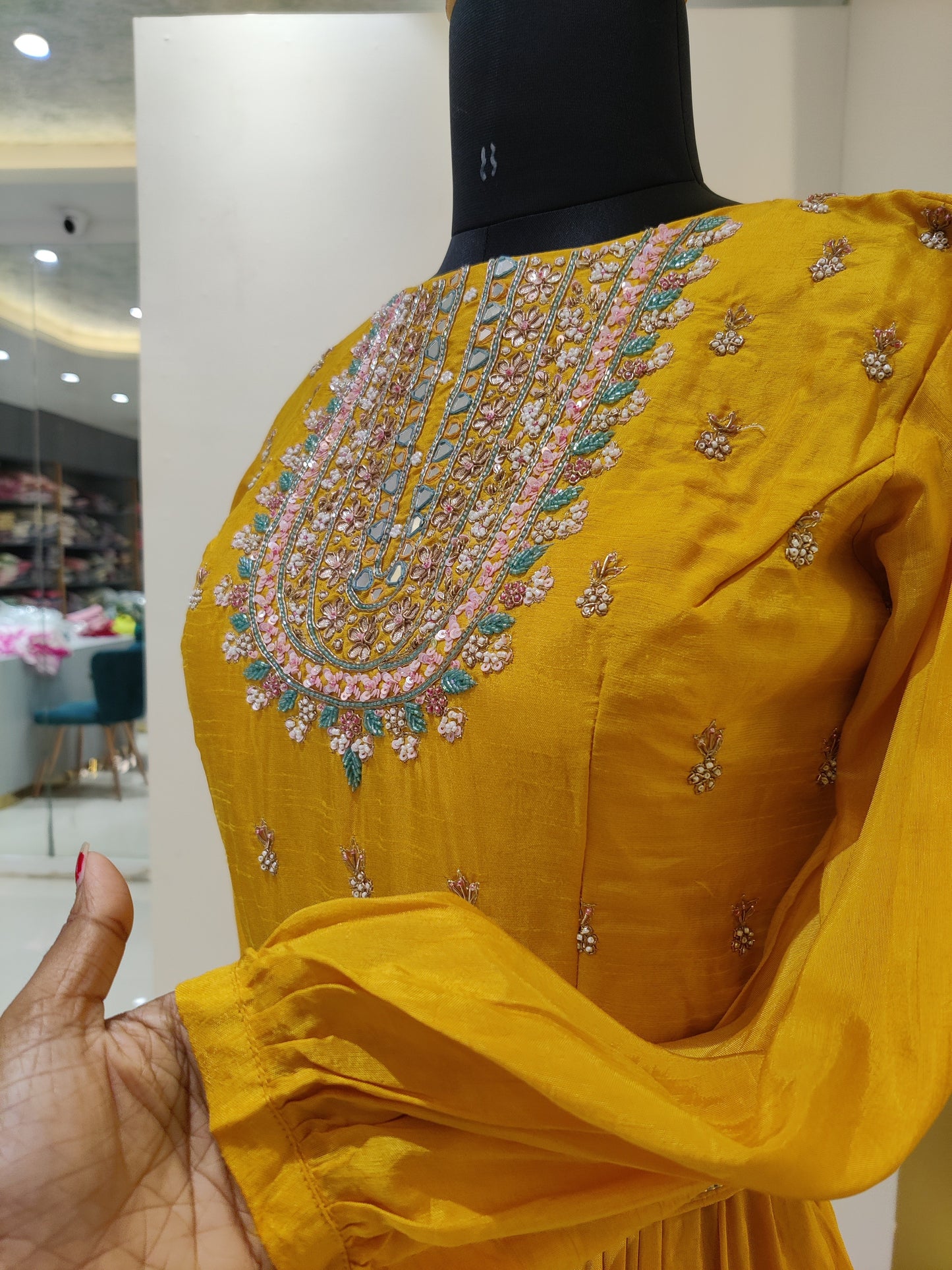 Silk gown with hand work