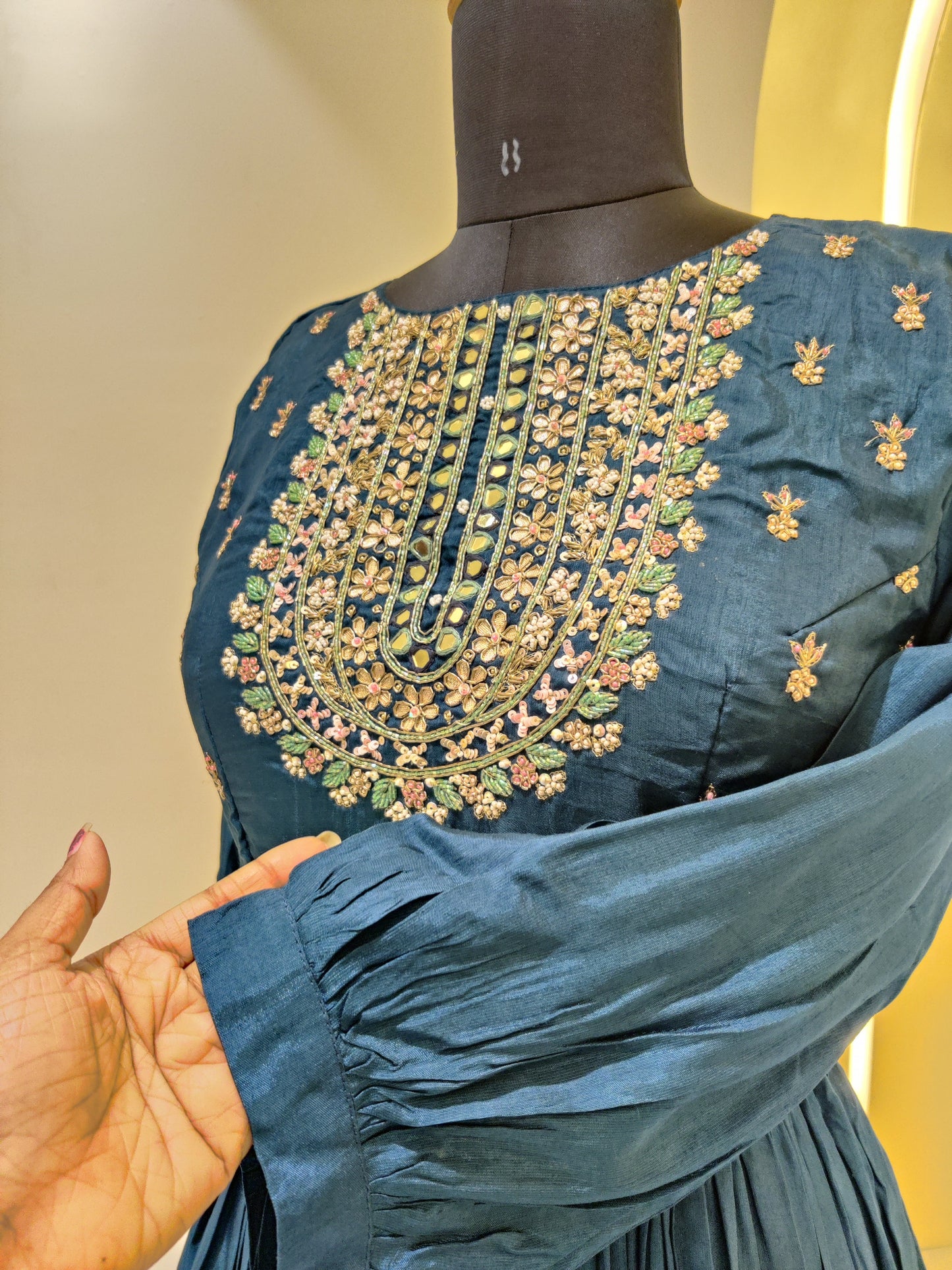 Silk gown with hand work