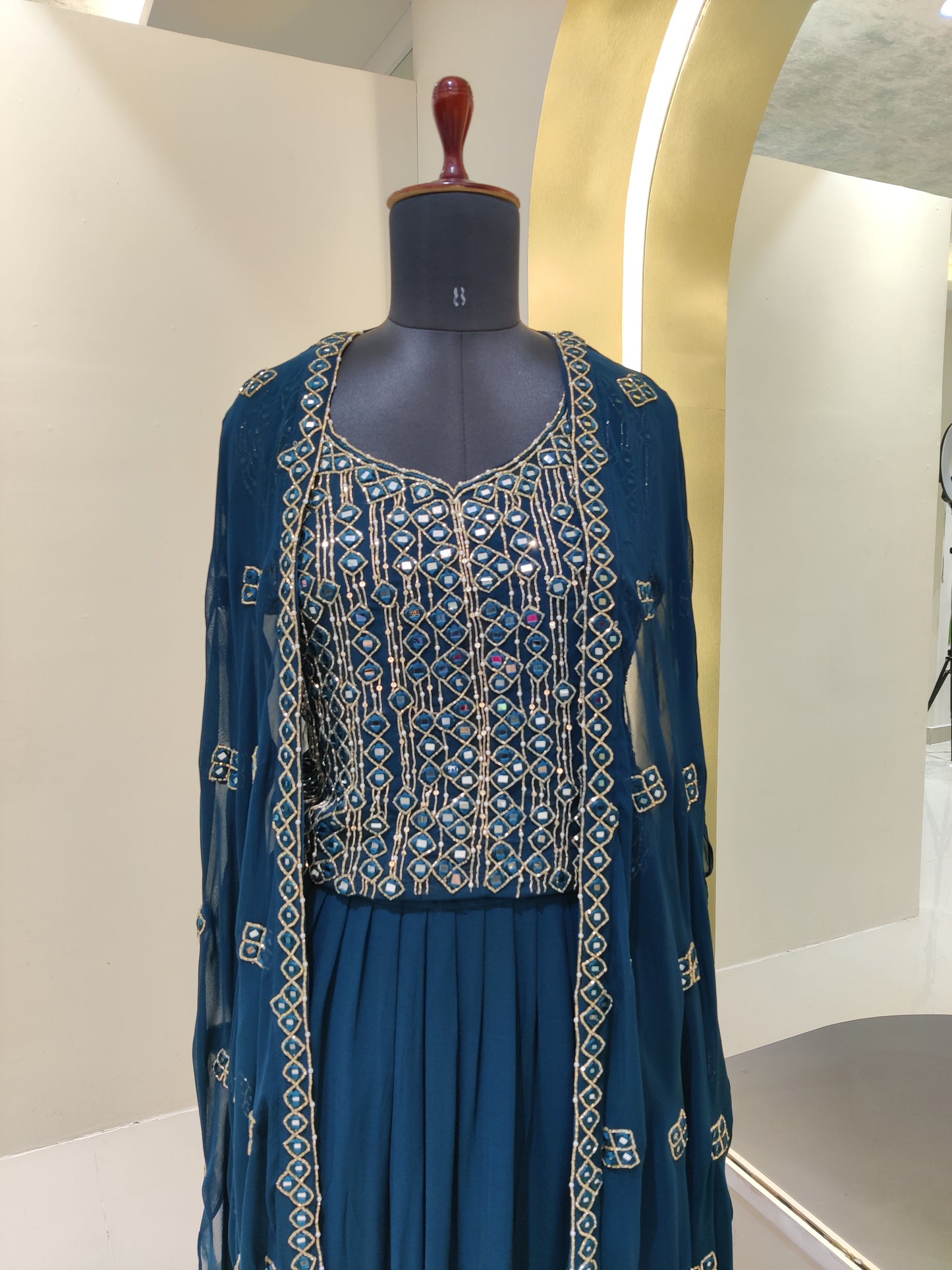Mirror work top with cape indo western