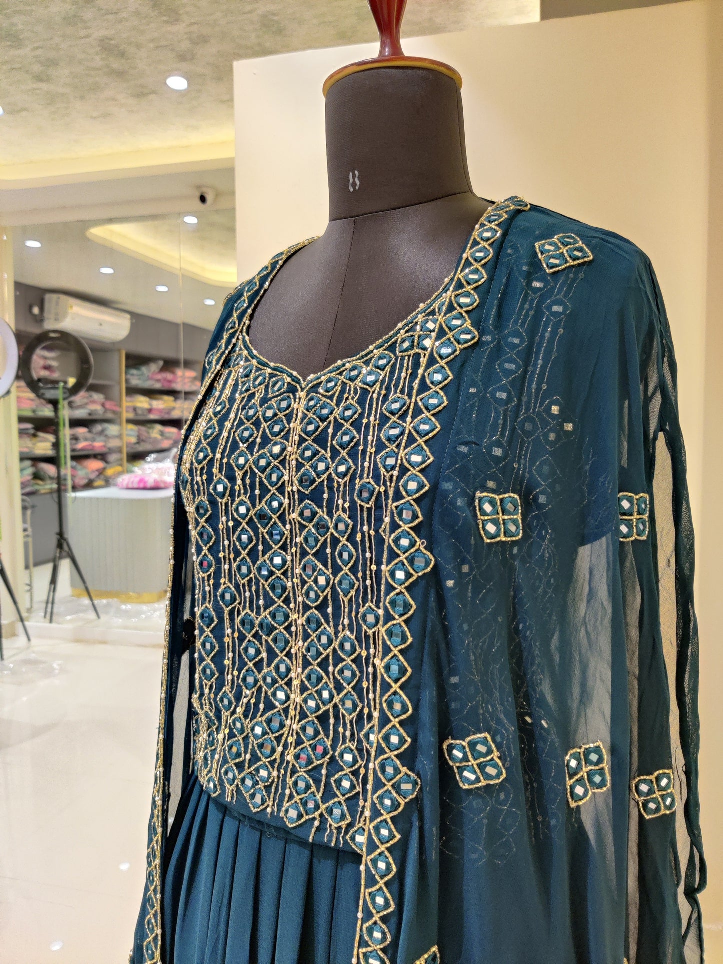 Mirror work top with cape indo western