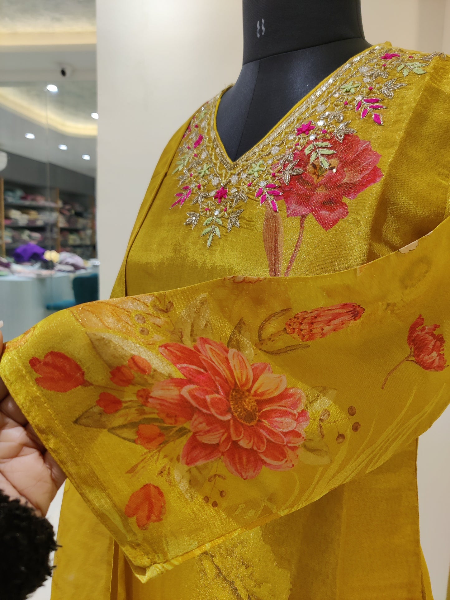 Tissue shimmer with hand work - Golden Yellow