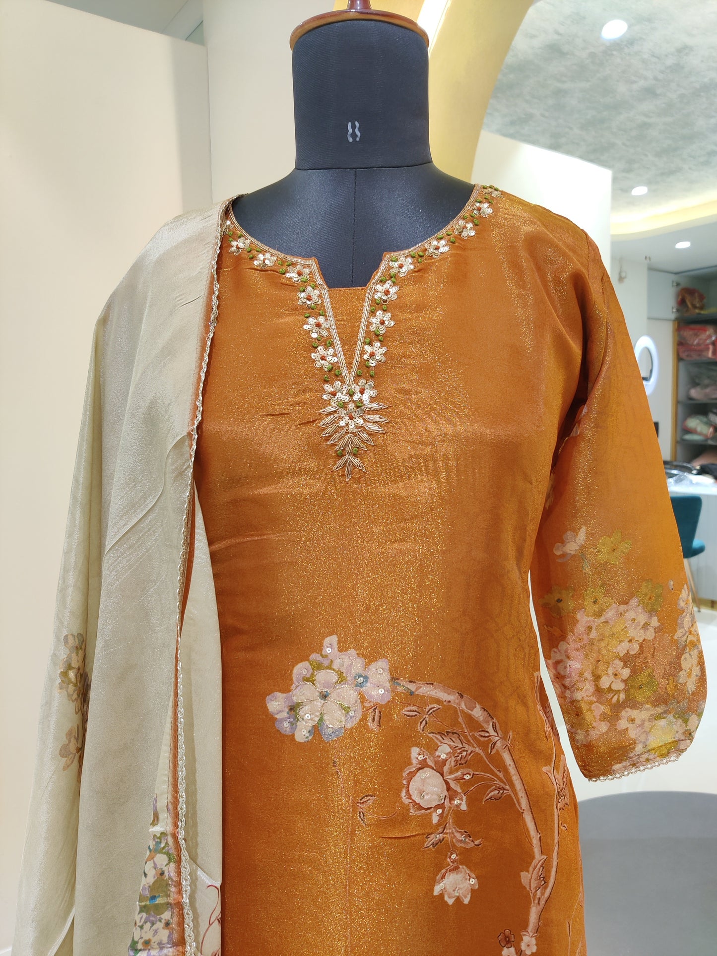 Tissue shimmer with hand work - Orange