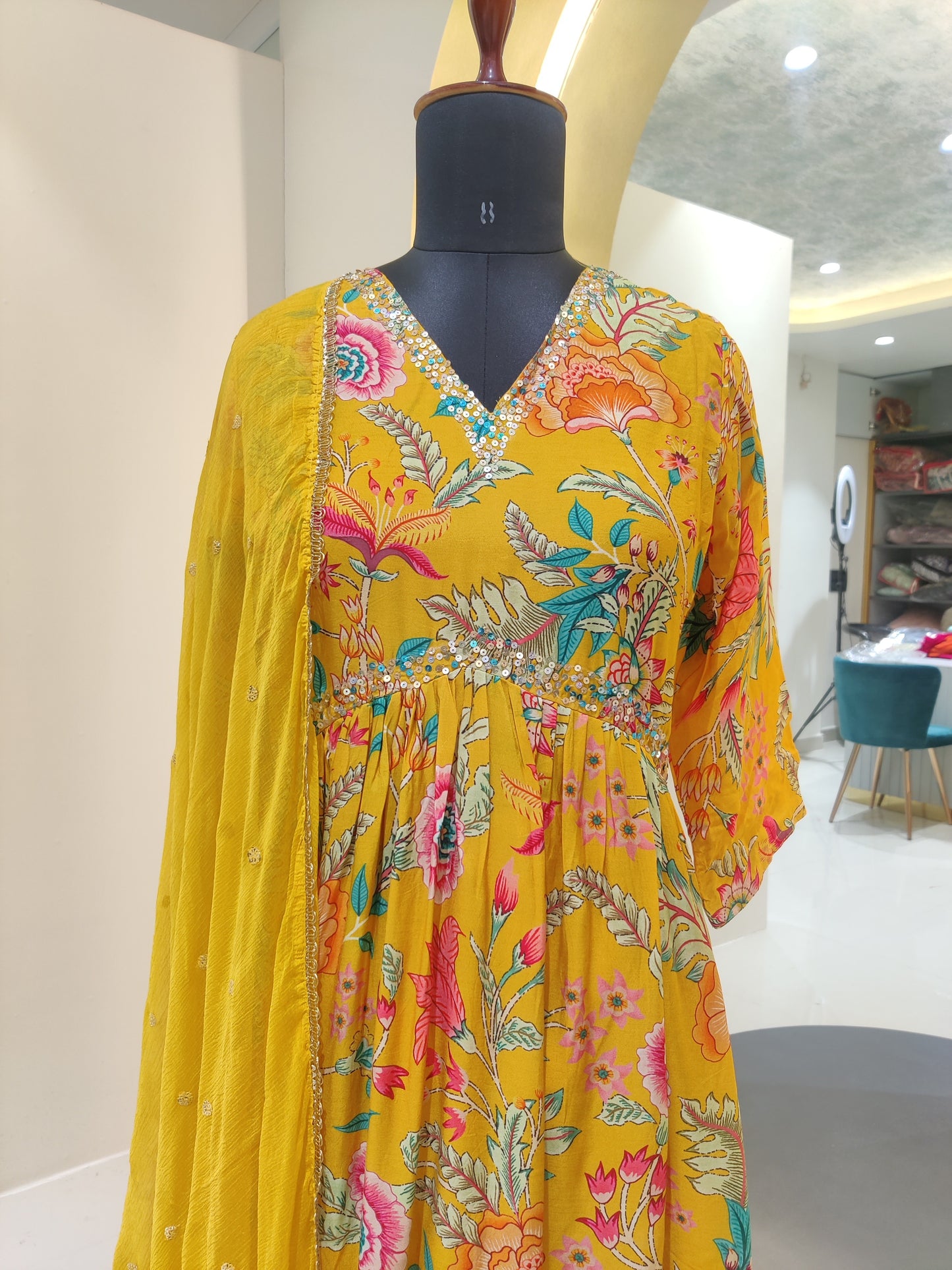 Muslin Alia style suit - yellow