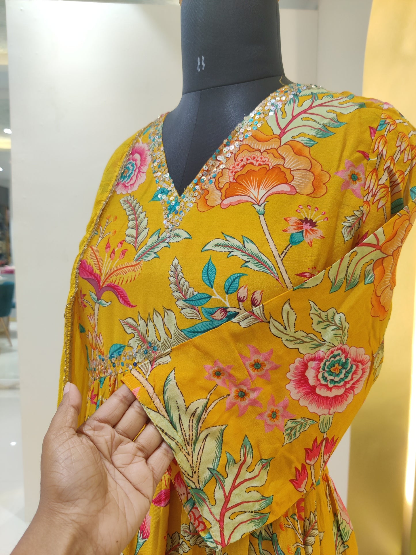 Muslin Alia style suit - yellow