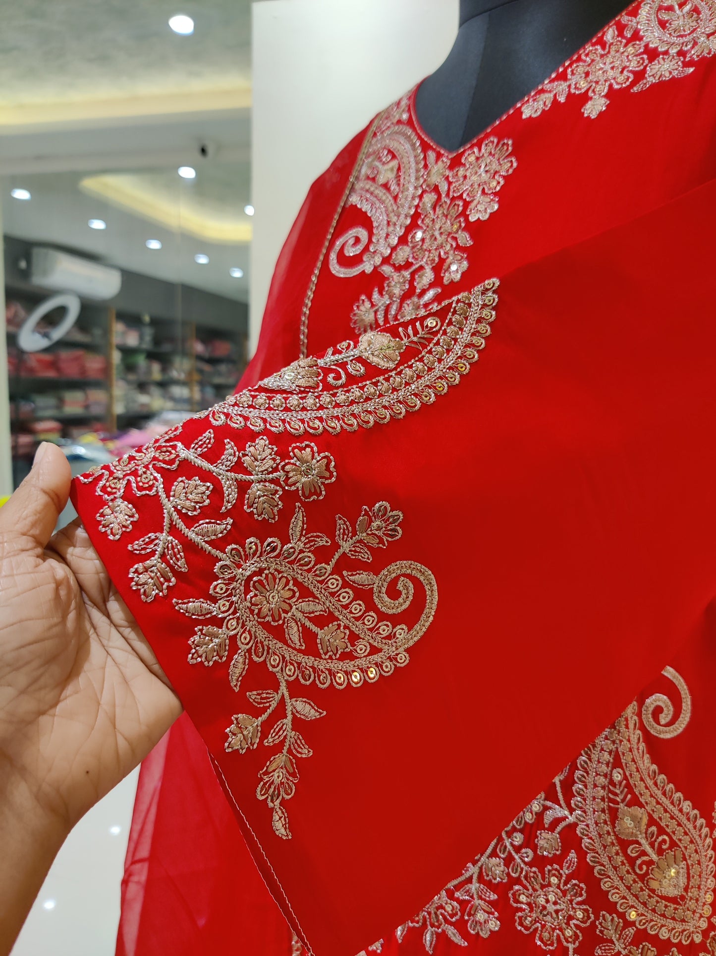 Roman silk Pakistani kurta set-Red