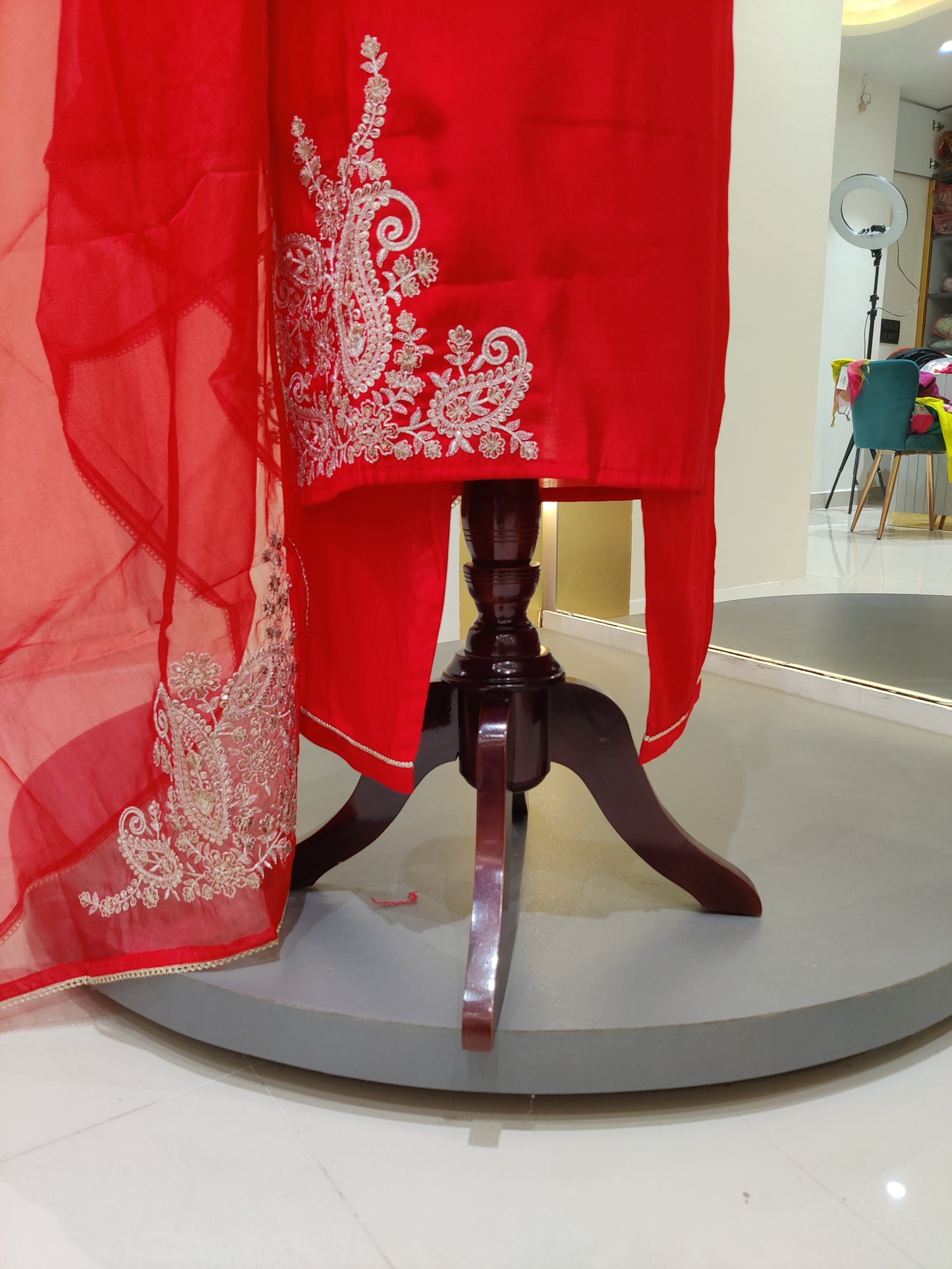 Roman silk Pakistani kurta set-Red