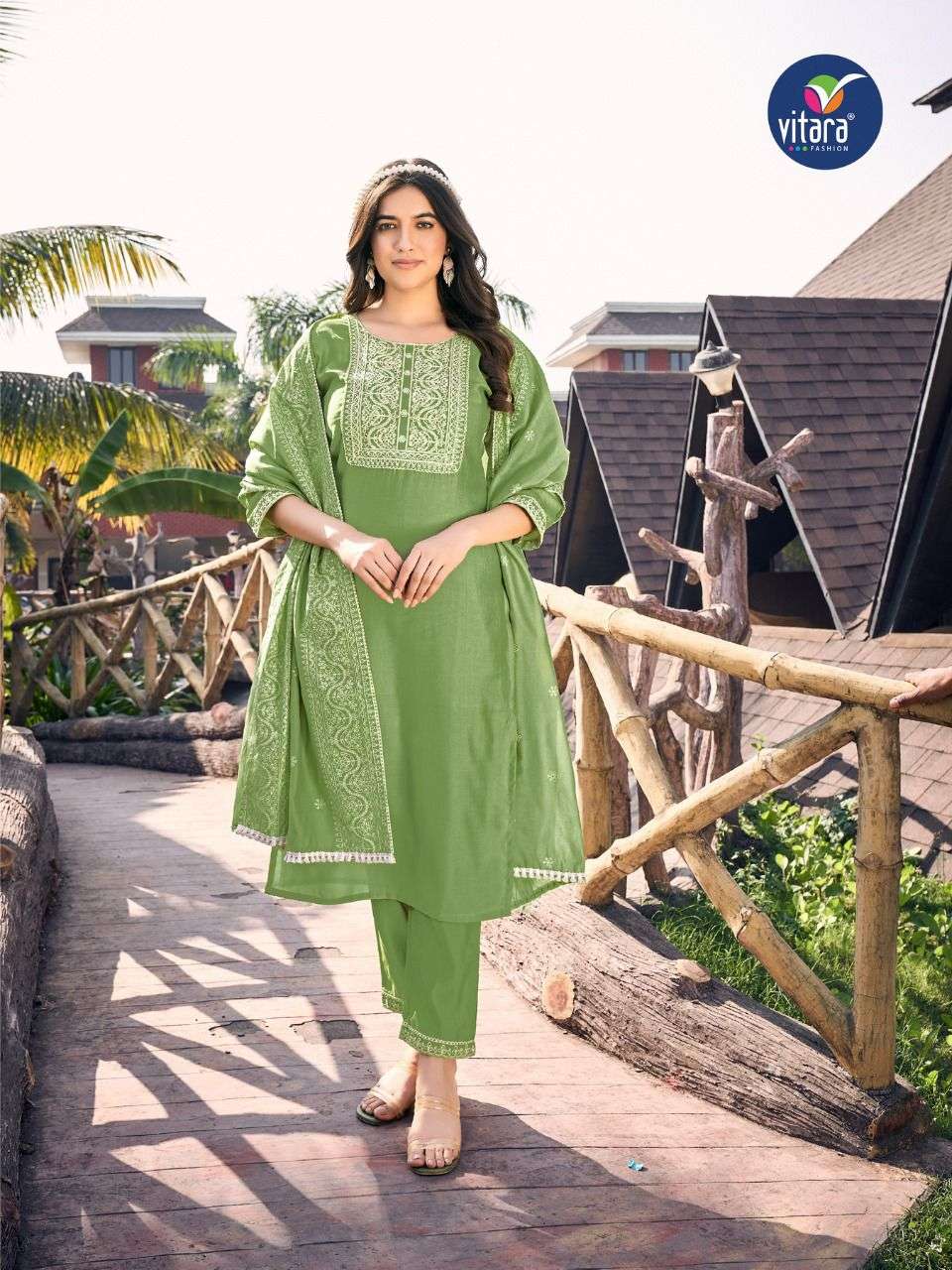 Silk suit with printed dupatta