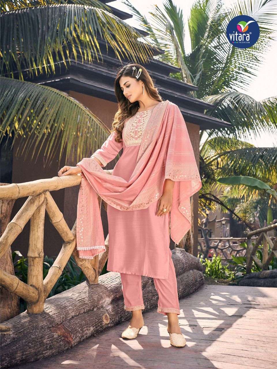 Silk suit with printed dupatta