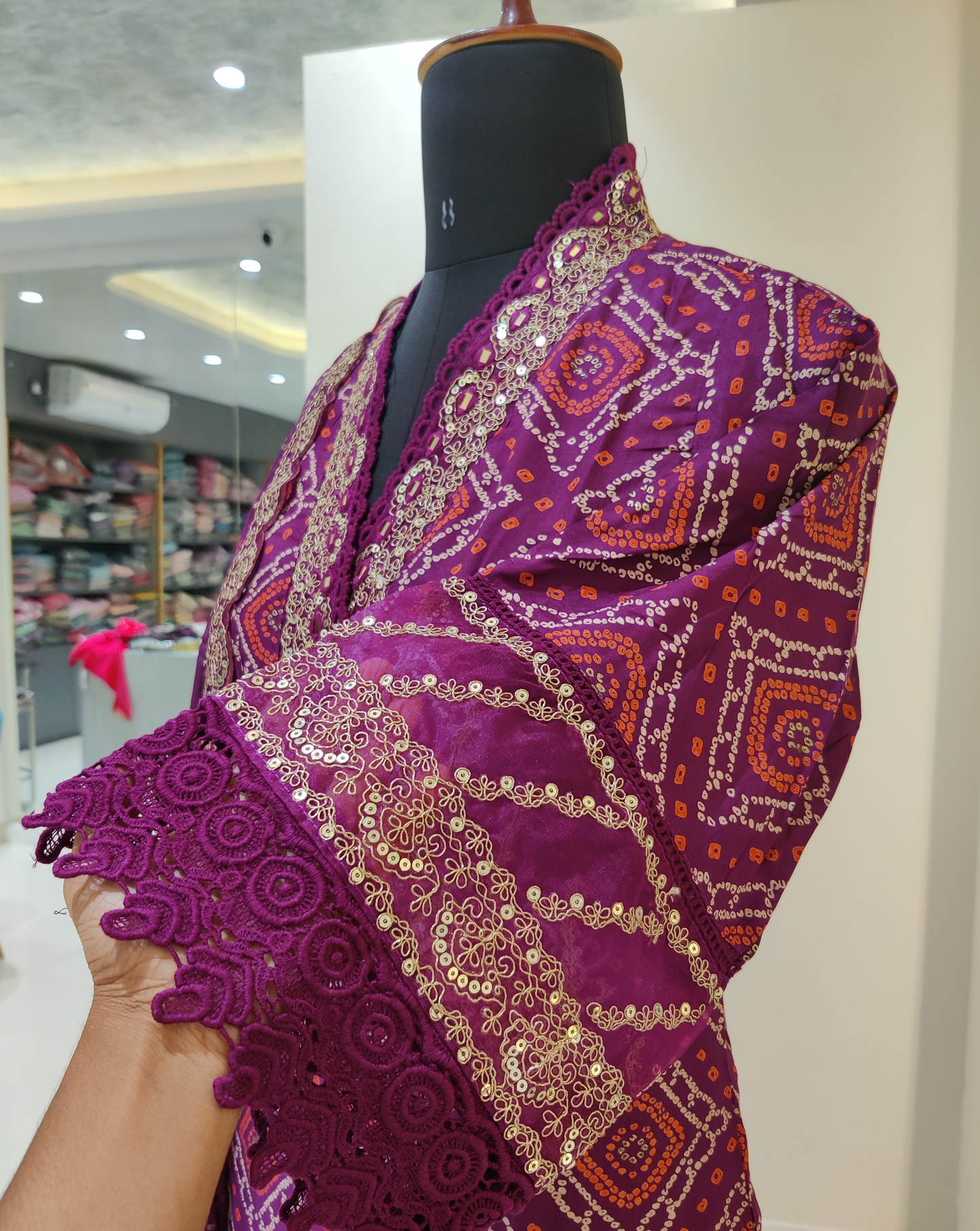 Bandhej printed butter crape kurta set