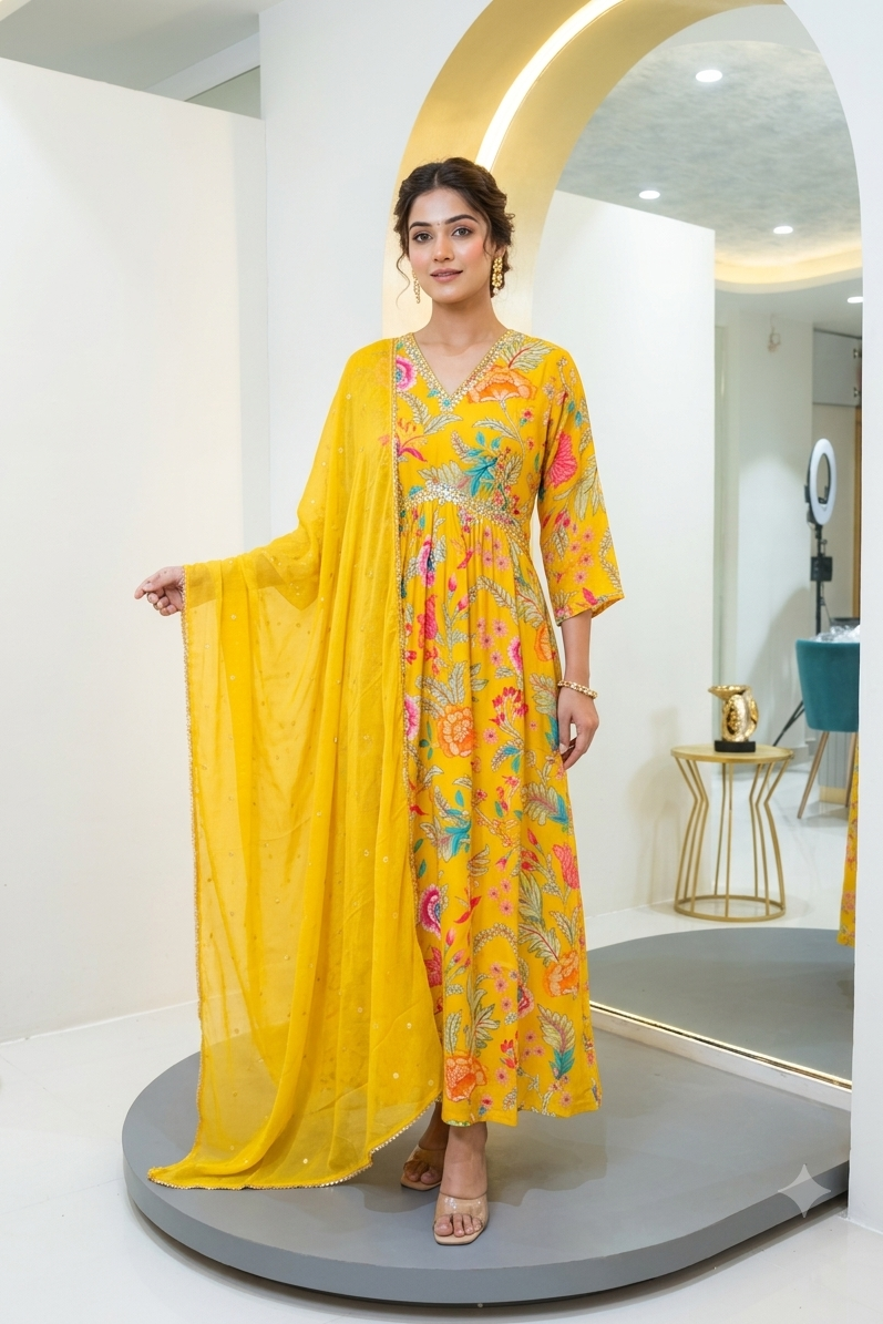 Muslin Alia style suit - yellow