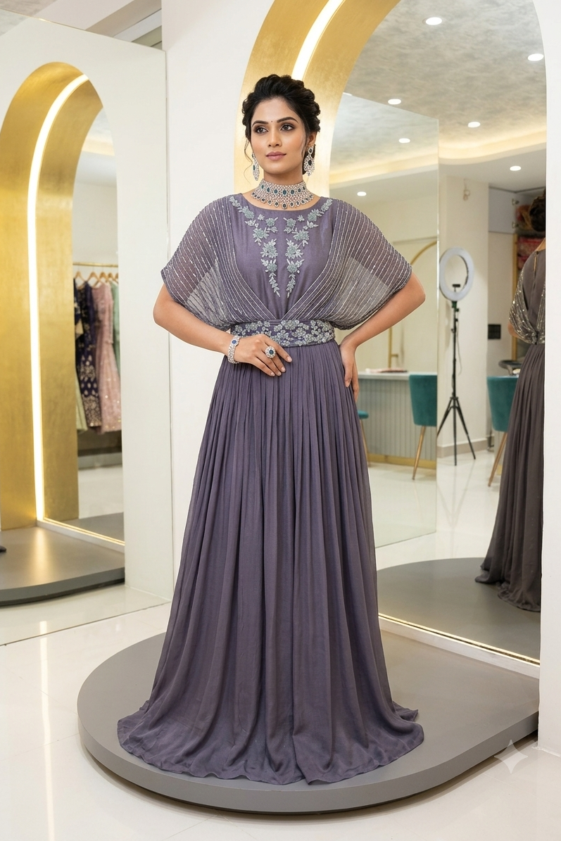 chinnon gown with hand work