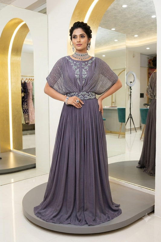 chinnon gown with hand work
