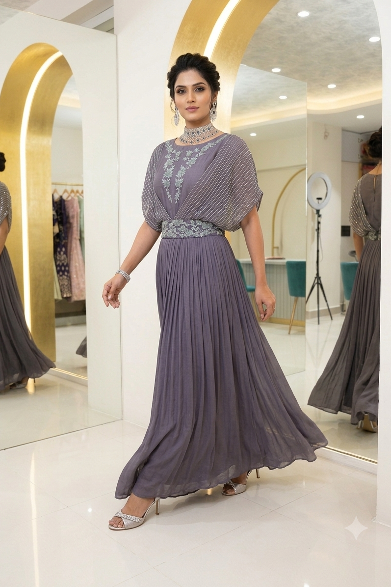 chinnon gown with hand work