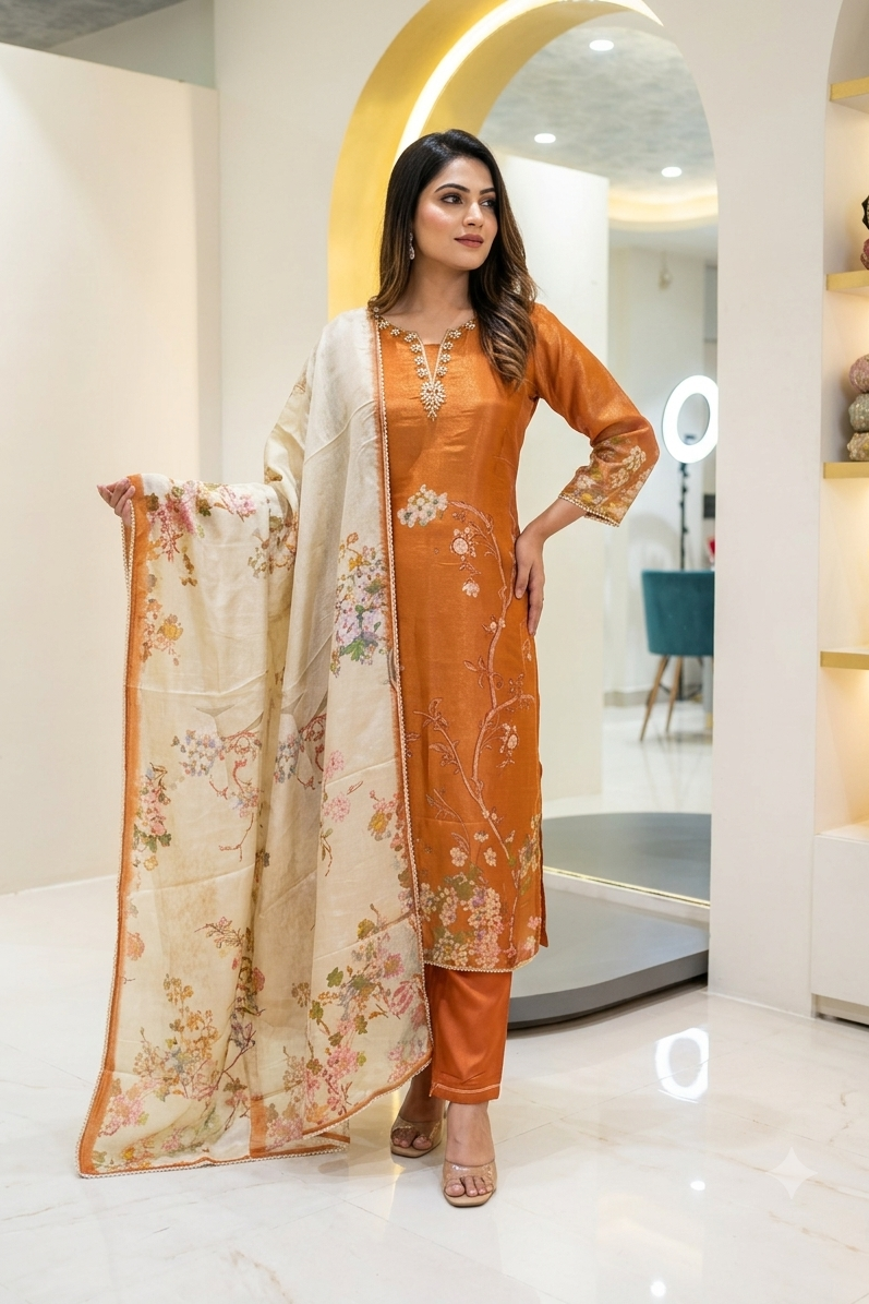 Tissue shimmer with hand work - Orange