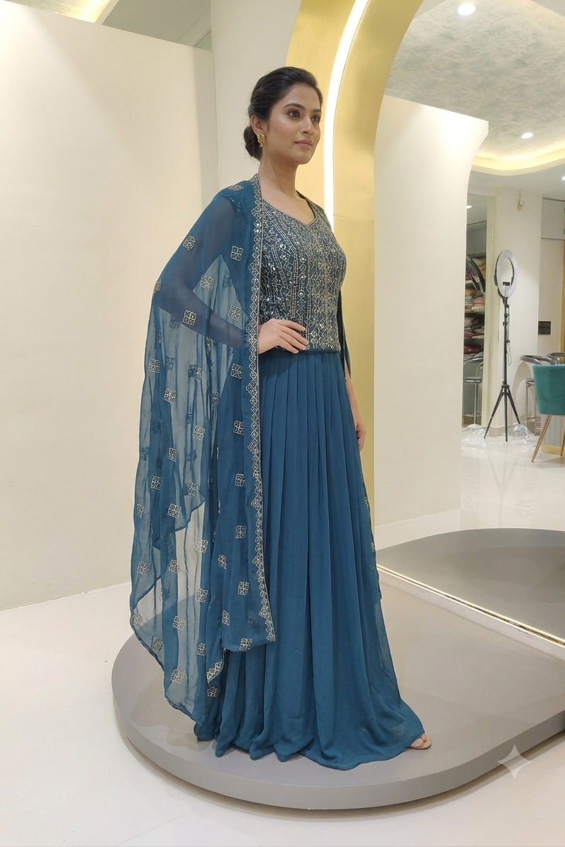 Mirror work top with cape indo western