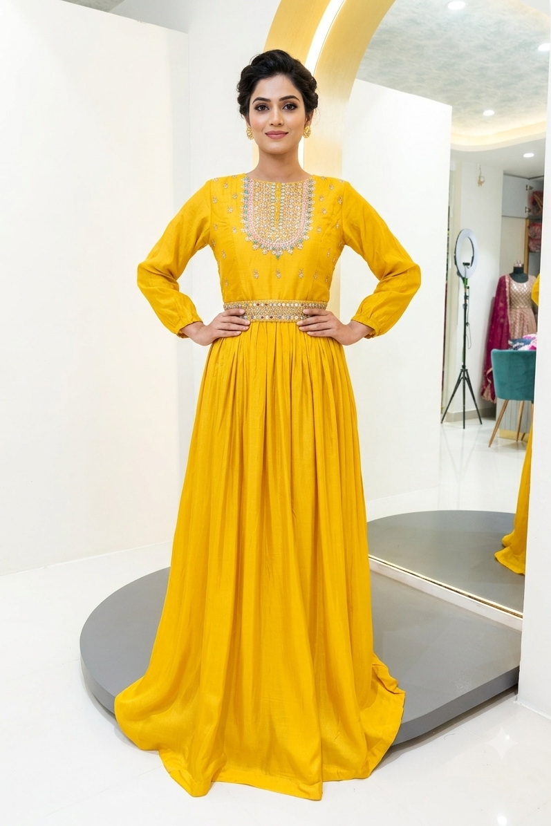 Silk gown with hand work
