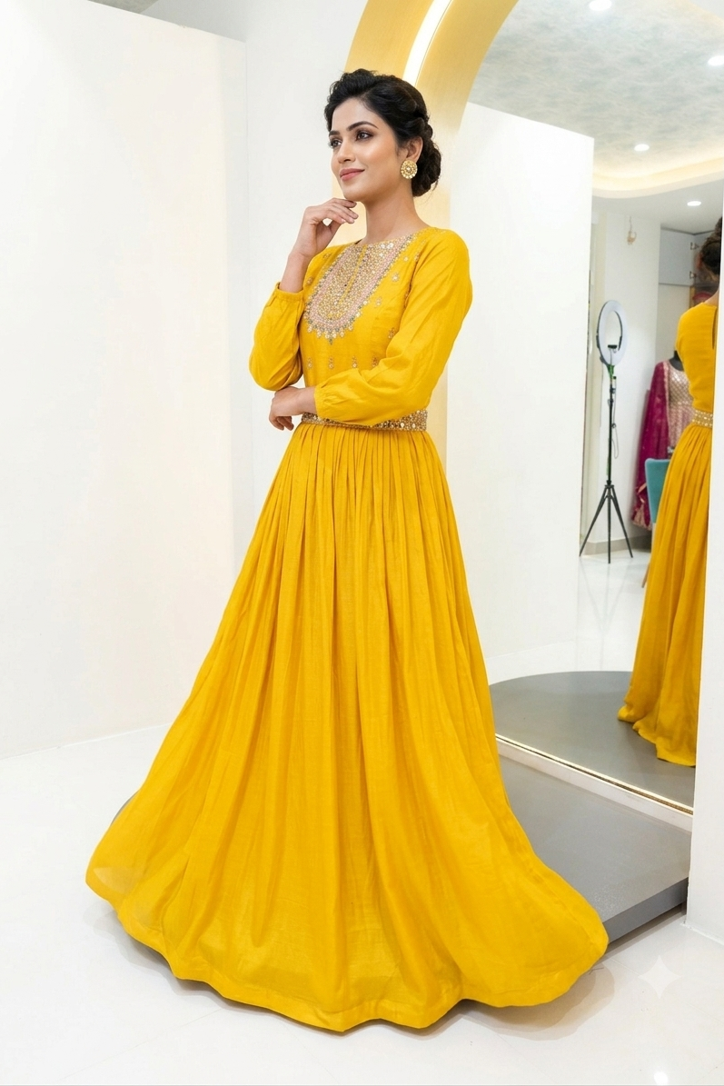 Silk gown with hand work
