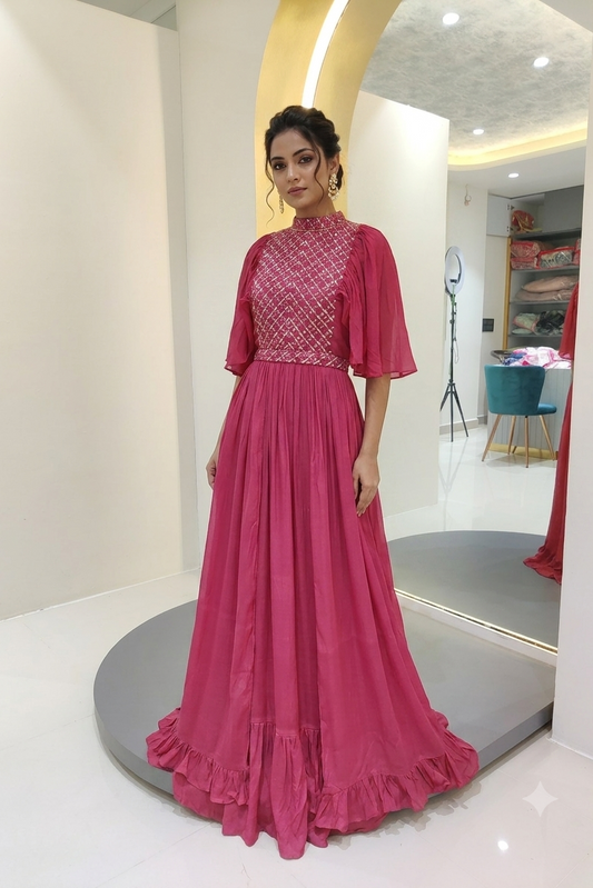 chinnon gown with hand work