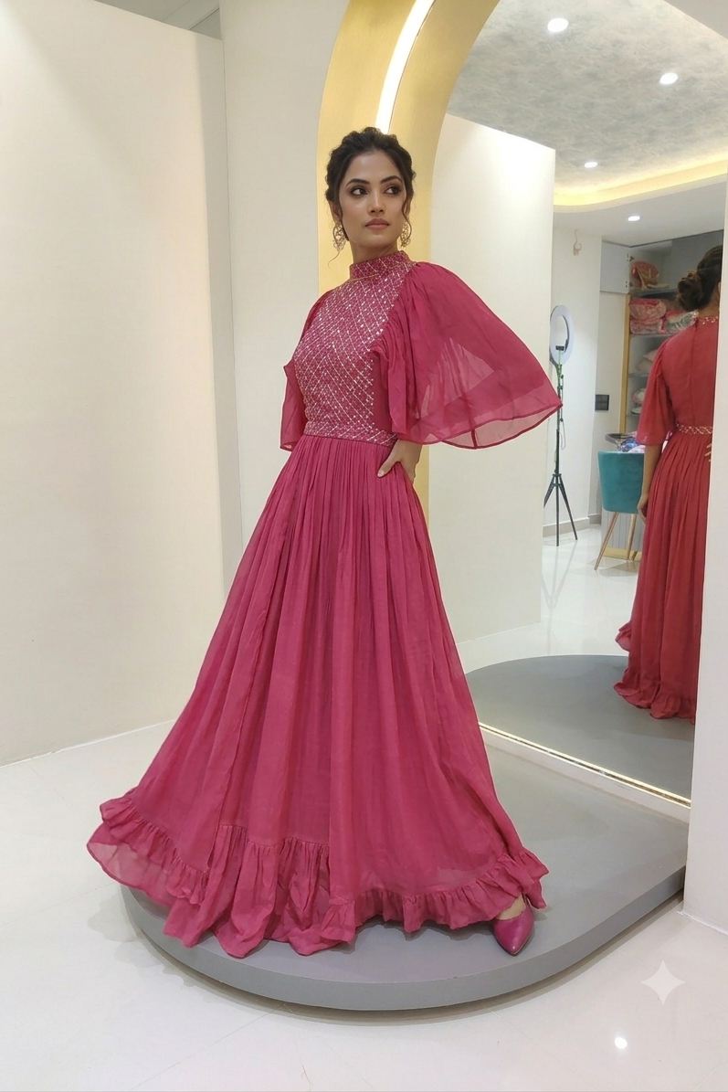 chinnon gown with hand work