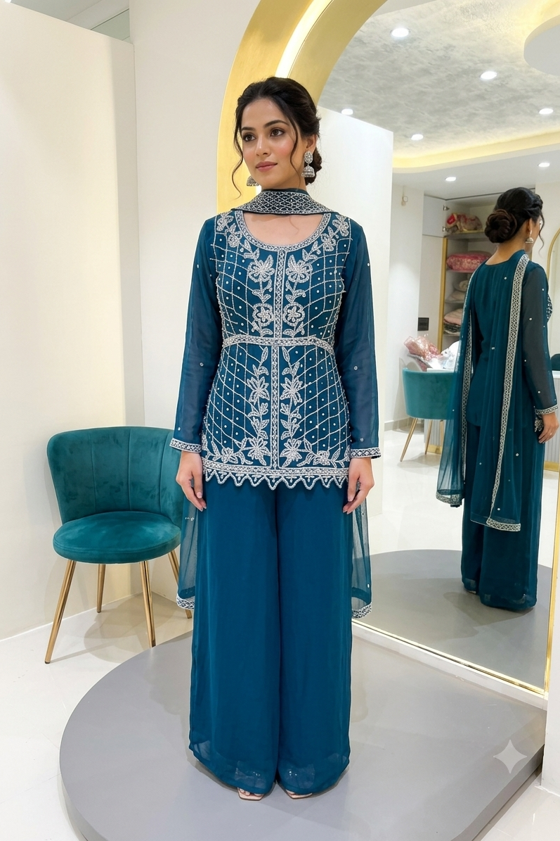 Embellished long top with pant