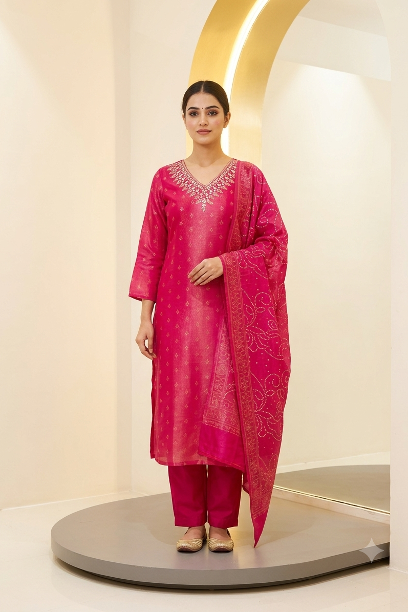 Tissue shimmer with hand work - Dark Pink
