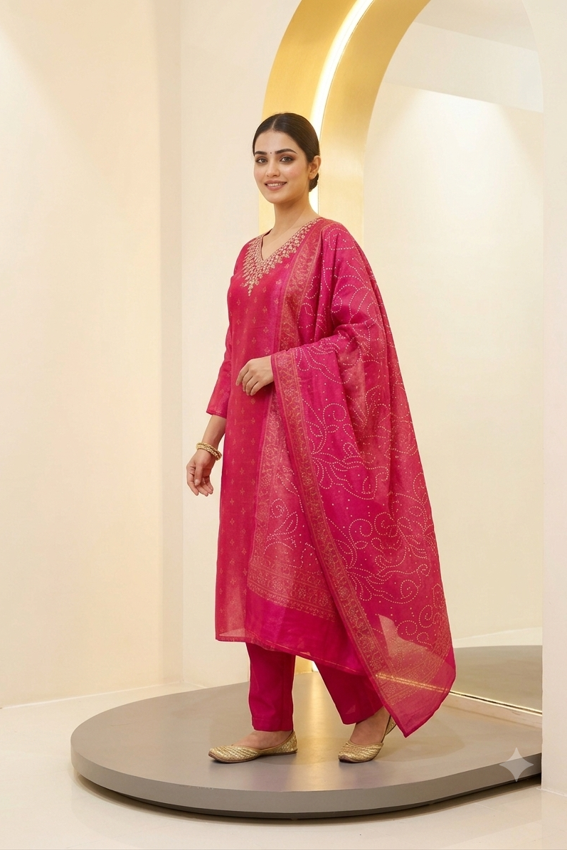 Tissue shimmer with hand work - Dark Pink