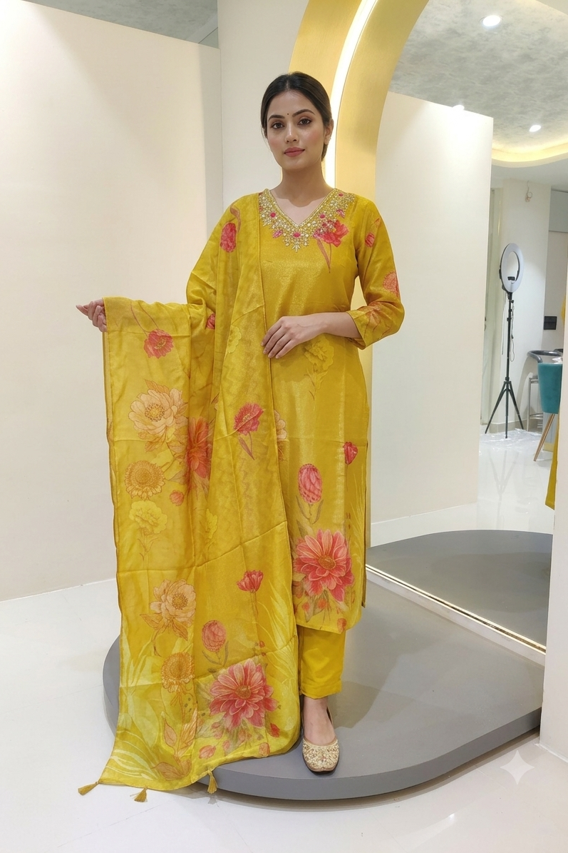 Tissue shimmer with hand work - Golden Yellow