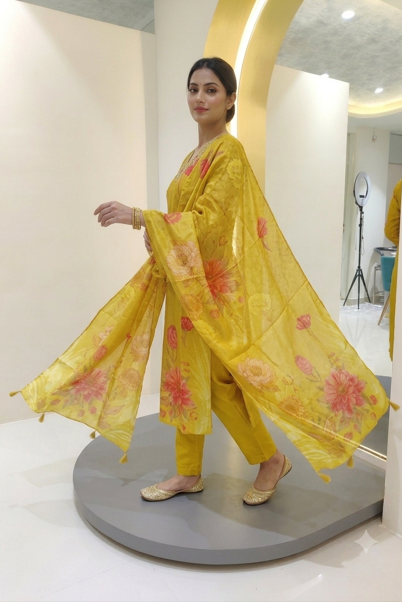 Tissue shimmer with hand work - Golden Yellow