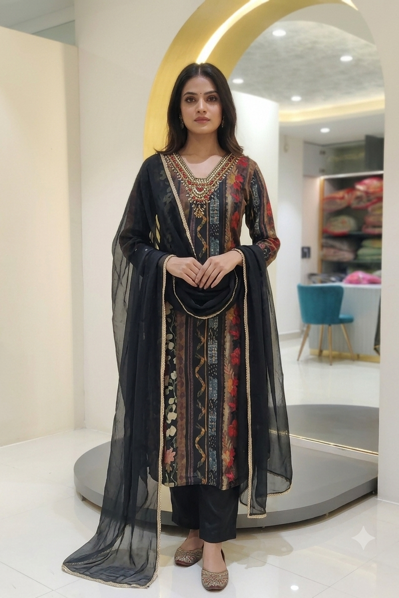 Chiffon Black Kurta Set