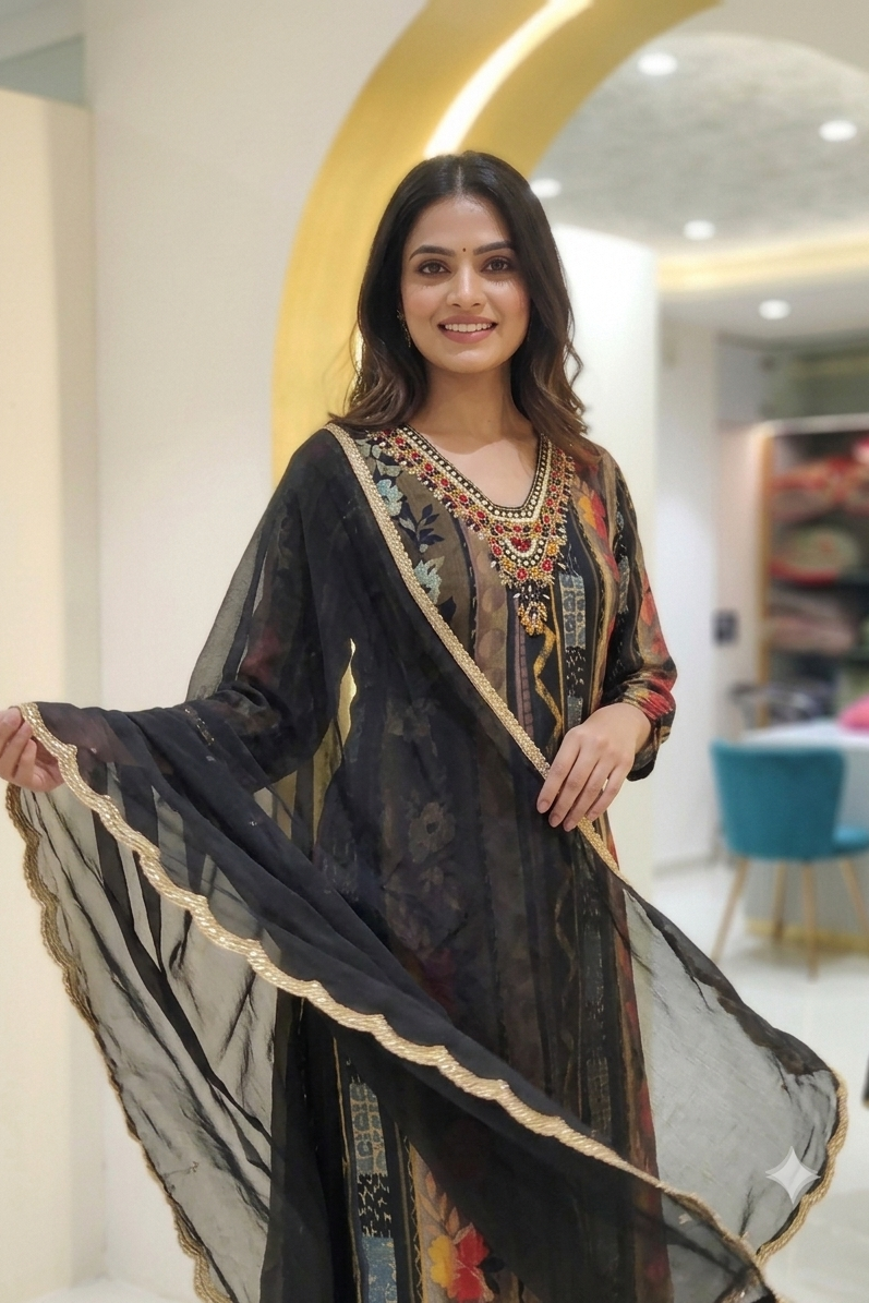 Chiffon Black Kurta Set