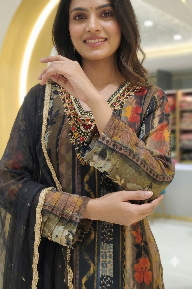 Chiffon Black Kurta Set