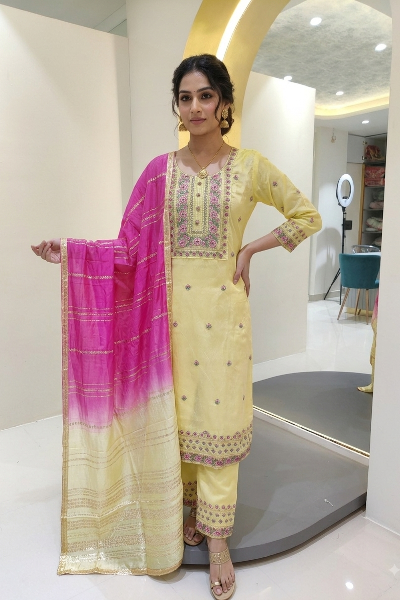 Chenderi silk suit - Yellow
