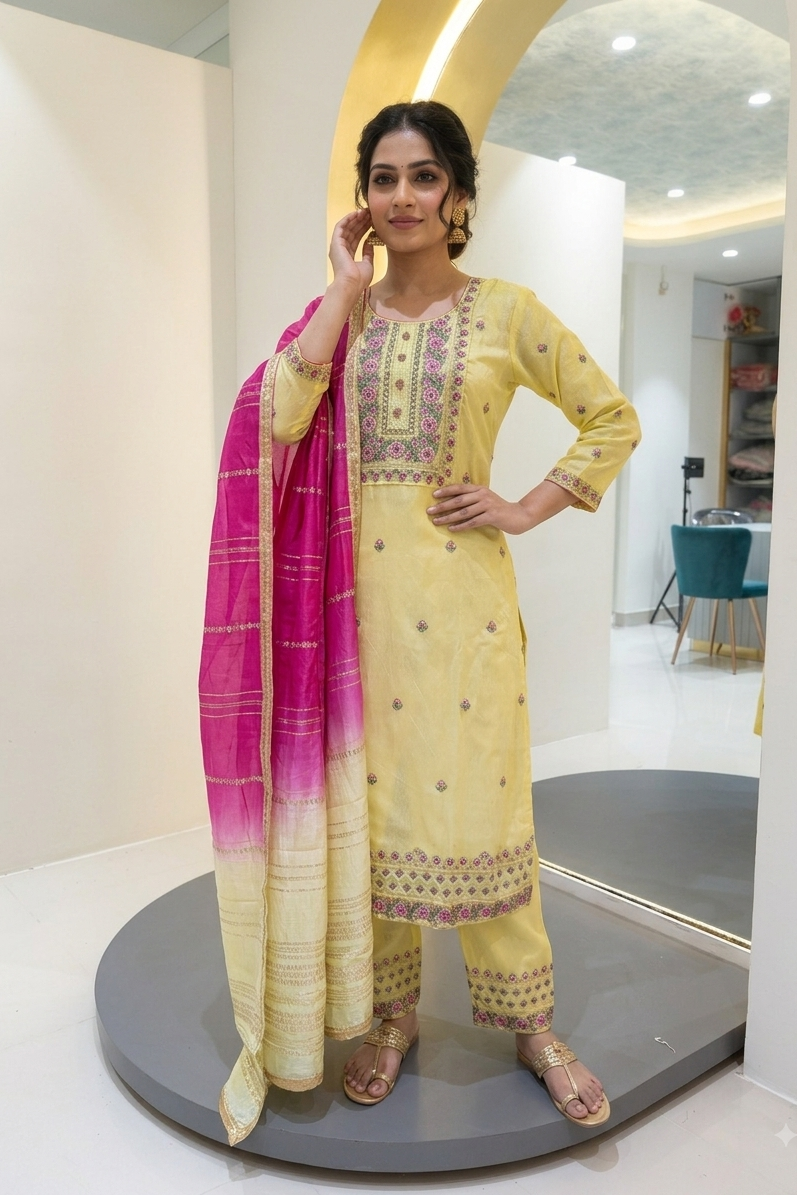Chenderi silk suit - Yellow