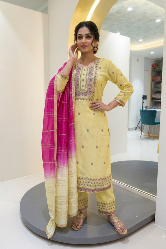 Chenderi silk suit - Yellow